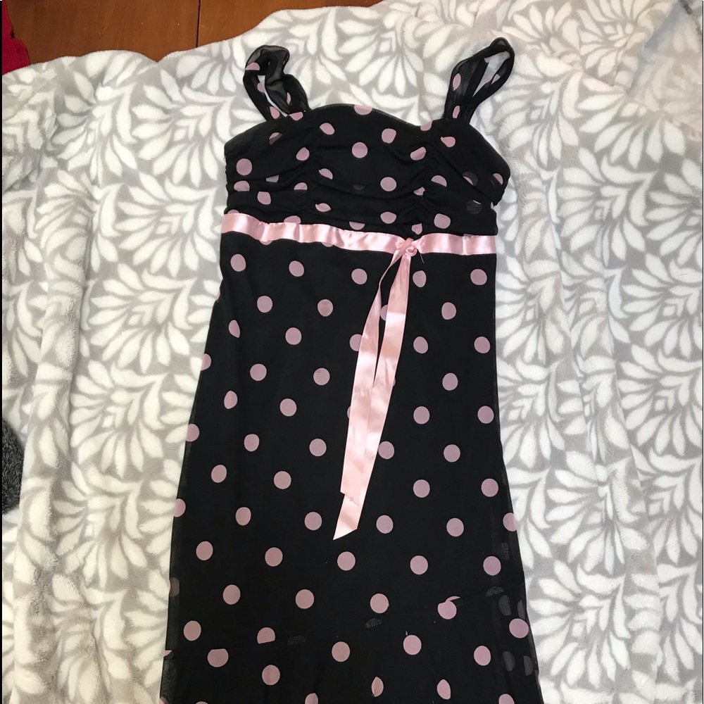 Black dress with light pink polkadots